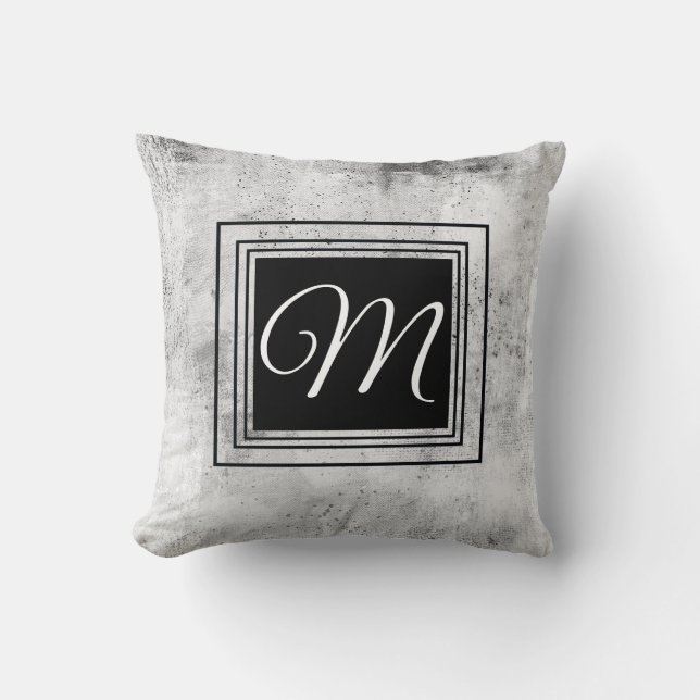 distressed grey white black bold monogram custom   cushion (Front)