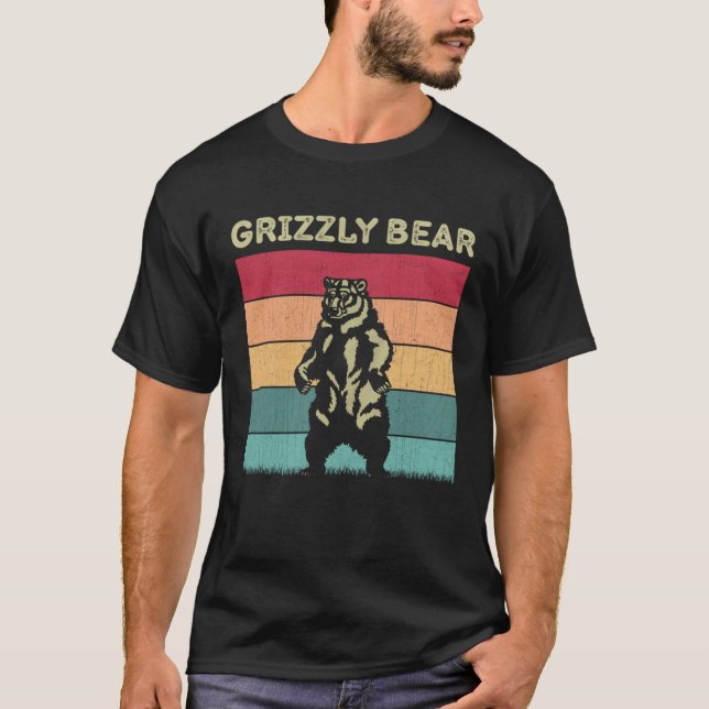 Distressed Grizzly Bear Lover Boys Girls Retro Gri T-Shirt (Front)