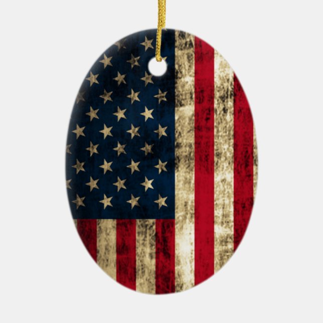 Distressed Grunge American Flag Ceramic Tree Decoration (Front)