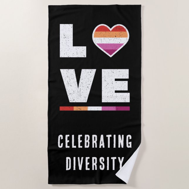 Distressed Grunge Love LGBTQ Lesbian Pride Flag Beach Towel (Front)