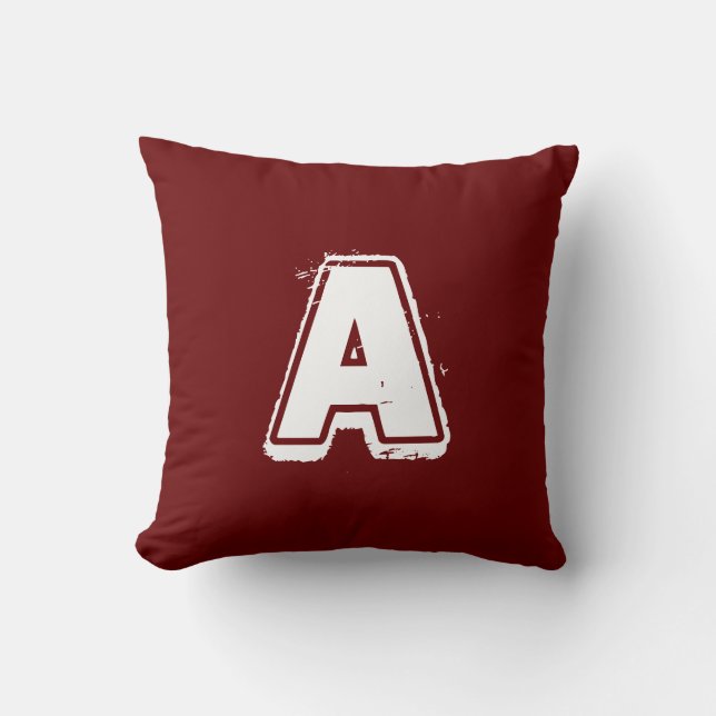 Distressed Grunge Monogram Dark Red White Cushion (Front)