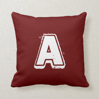 Distressed Grunge Monogram Dark Red White Cushion