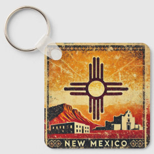 Distressed Grunge New Mexico Key Ring