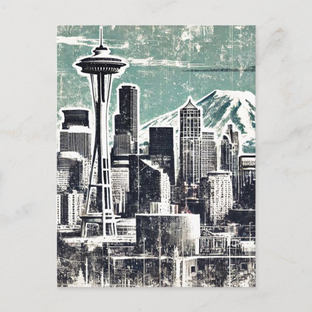 Distressed Grunge Seattle Washington Postcard (Front)