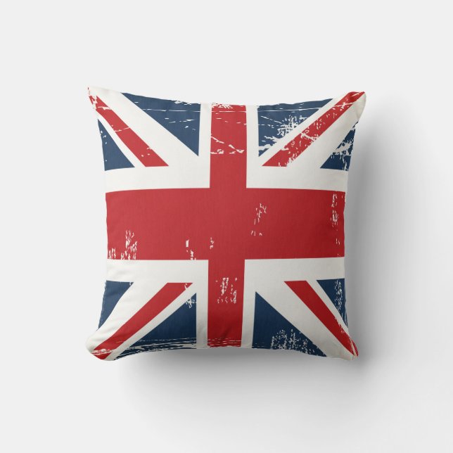 Distressed Grunge UK Flag Union Jack Old Look Cushion (Front)