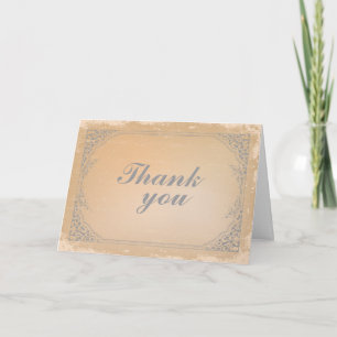 Distressed gunmetal grey vintage scroll thank you card