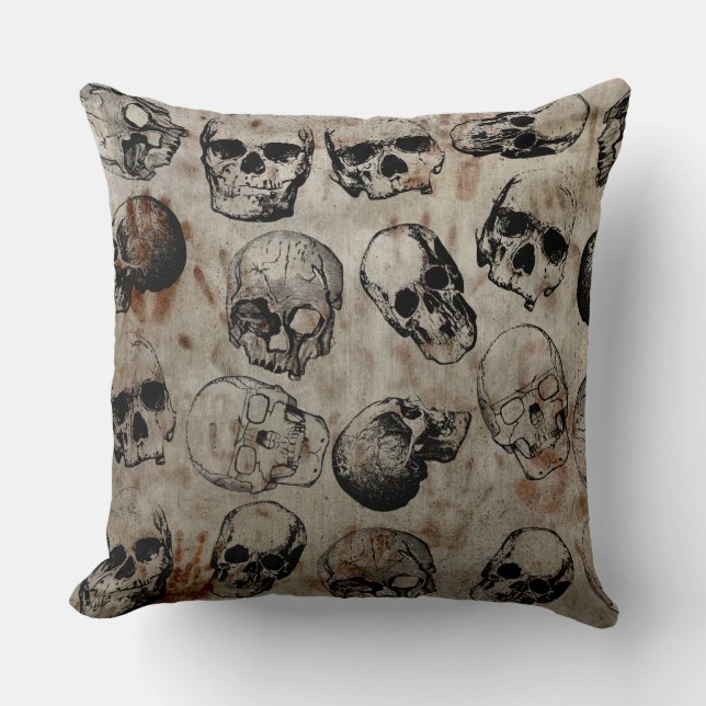 Distressed Halloween Vintage Skulls Cushion (Front)