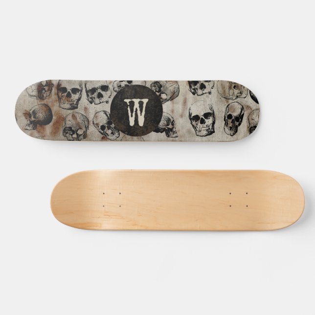Distressed Halloween Vintage Skulls Monogram Skateboard (Horz)