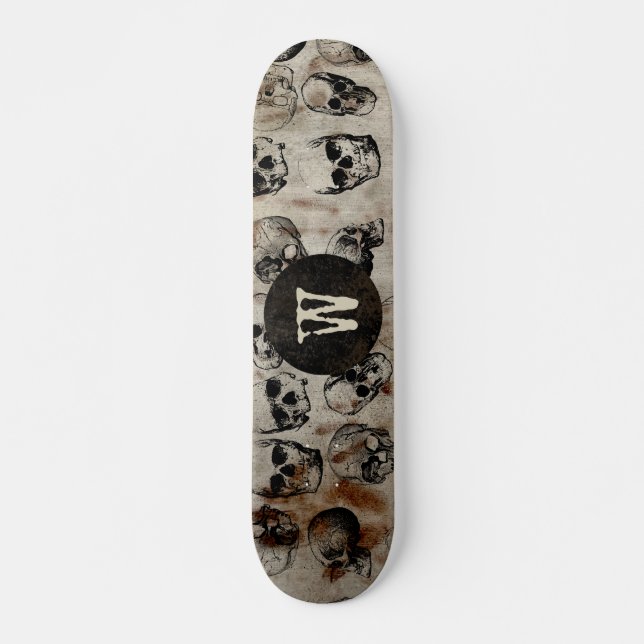 Distressed Halloween Vintage Skulls Monogram Skateboard (Front)