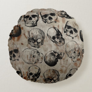 Distressed Halloween Vintage Skulls Round Cushion