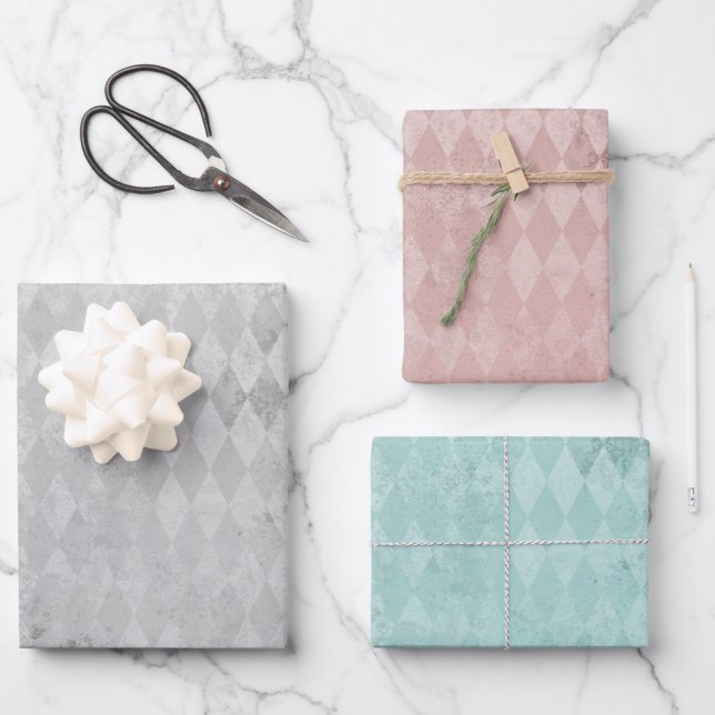 Distressed Harlequin Pattern Wrapping Paper Sheet (Front)