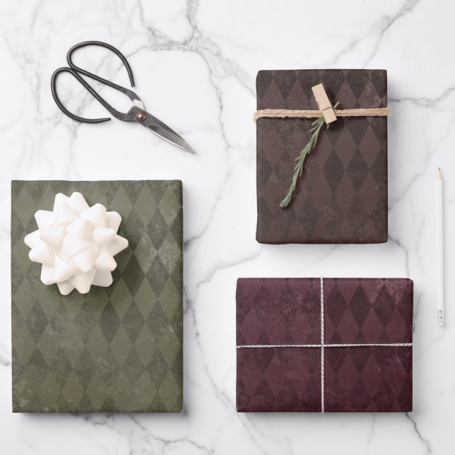 Distressed Harlequin Pattern Wrapping Paper Sheet (Front)
