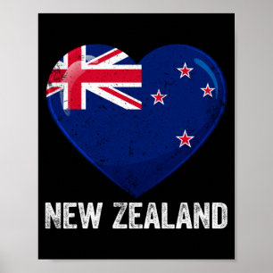 Distressed Heart New Zealand Flag Men Women Kid Poster