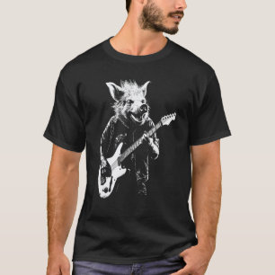 Distressed Hog Pig Playing Guitar Punk Rock & Roll T-Shirt
