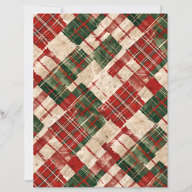 Distressed Holiday Tartan Pattern Scrapbook Paper (Front)
