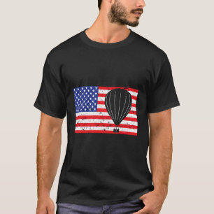 Distressed Hot Air Balloon Usa American Flag Vinta T-Shirt