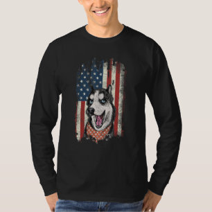 Distressed Husky American Flag Patriotic Dog T-Shirt