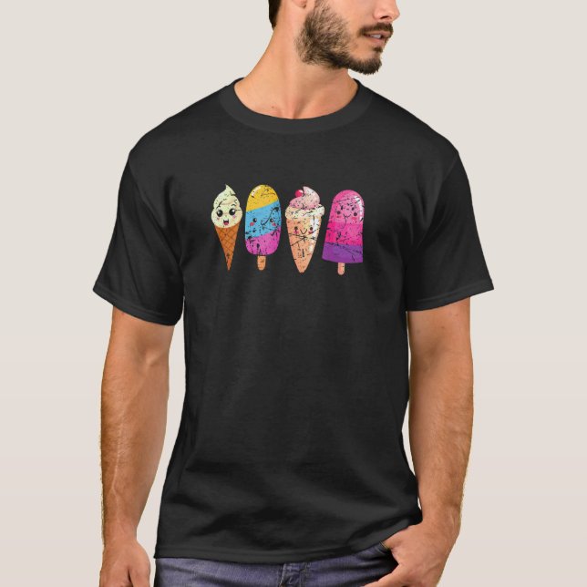 Distressed Ice Cream Cone Popsicles Sweet Dessert T-Shirt (Front)