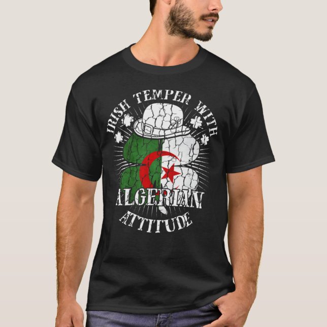 Distressed Irish Algerian Attitude Patriotic Shamr T-Shirt (Front)
