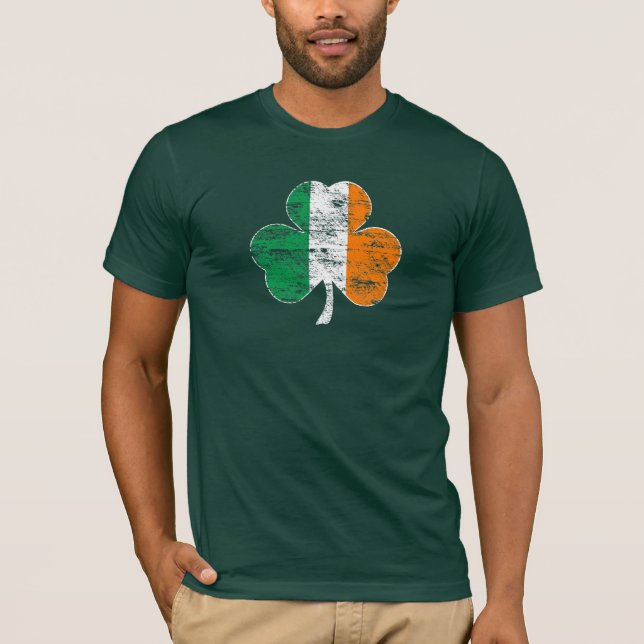 Distressed Irish Flag Shamrock T-Shirt (Front)