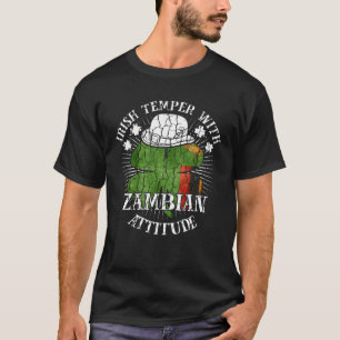 Distressed Irish Zambian Attitude Patriotic Shamro T-Shirt