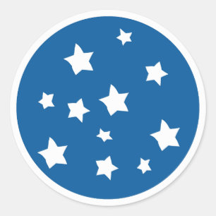 Distressed Irregular White Stars Blue Background Classic Round Sticker