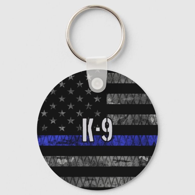 Distressed K-9 Unit Police Flag Key Ring (Front)