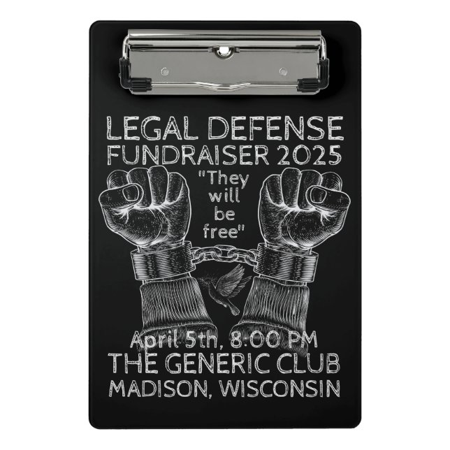 "Distressed" Legal Defence Fundraising Event Mini Clipboard (Front)