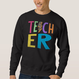 Distressed Leopard Lightning Bolt Teacher Teacher Sweatshirt