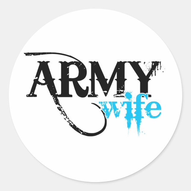Distressed Lettering Army Wife Classic Round Sticker (Front)