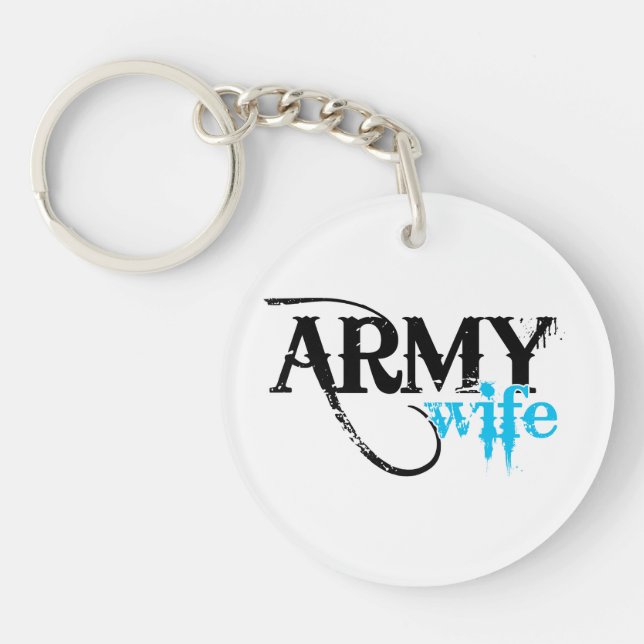 Distressed Lettering Army Wife Key Ring (Front)