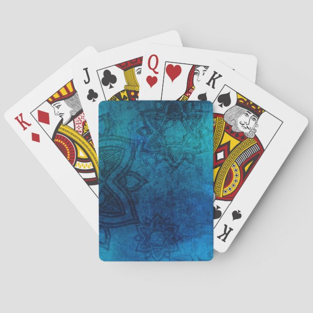 Distressed Light Blue Mandala Pattern Playing Cards (Back)