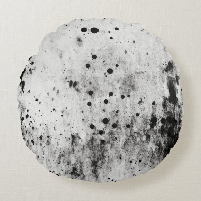 Distressed Light Grey & Black Texture Round Cushion (Front)