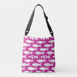 Distressed Look Fish Pattern Pink and White Crossbody Bag