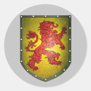 Distressed Look Red Lion Yellow Shield Classic Round Sticker