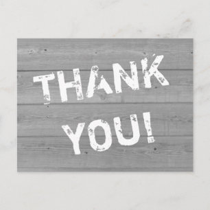 Distressed look wood panel thank you postcards