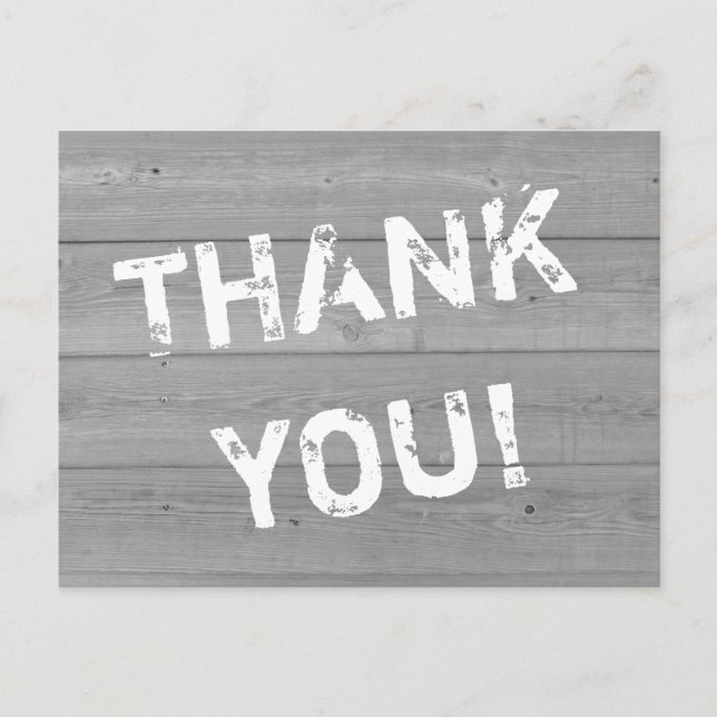 Distressed look wood panel thank you postcards (Front)