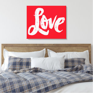Distressed LOVE Lettering Calligraphy Red White Canvas Print