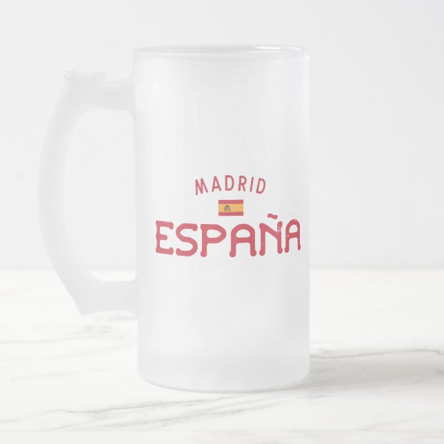 Distressed Madrid Spain (España) Frosted Glass Beer Mug (Left)