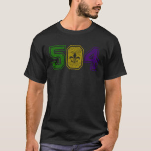 Distressed Mardi Gras Retro Fleur De Lis NOLA 504 T-Shirt