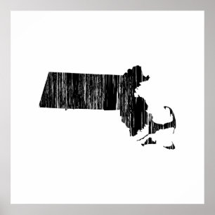 Distressed Massachusetts State Outline Poster