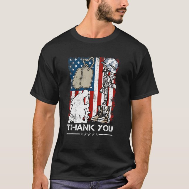 Distressed Memorial Day Flag Military Boots Dog Ta T-Shirt (Front)