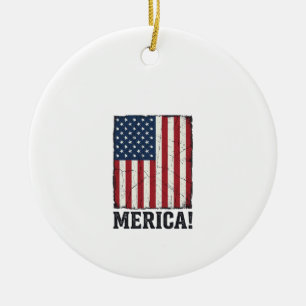 Distressed Merica Flag Patriotic Vector Shirt Desi Ceramic Tree Decoration