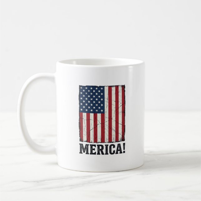 Distressed Merica Flag Patriotic Vector Shirt Desi Coffee Mug (Left)