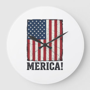 Distressed Merica Flag Patriotic Vector Shirt Desi Large Clock