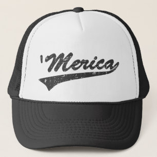 Distressed 'MERICA Swoosh Trucker Hat (Black)