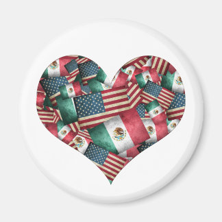 Distressed Mexican/American Flags - Heart Shape Magnet