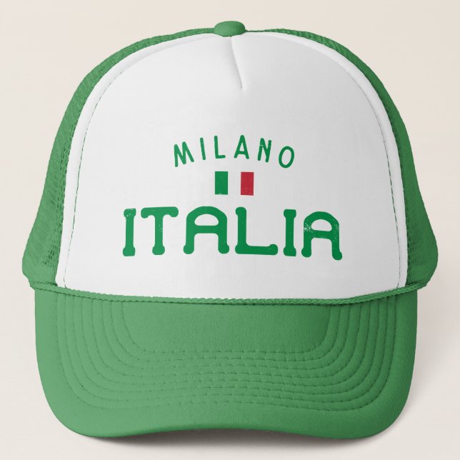 Distressed Milano Italia (Milan Italy) Trucker Hat (Front)