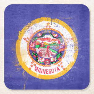 Distressed Minnesota State Flag Square Paper Coaster