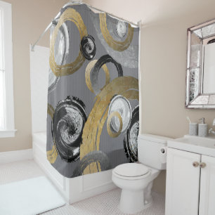 Distressed Modern Abstract Circle Rings Neutrals Shower Curtain